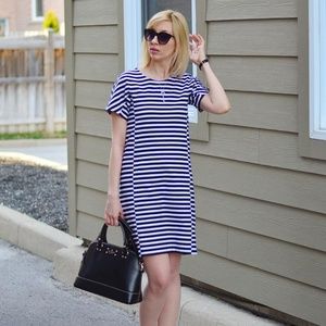 J Crew Black & White Striped T shirt Dress